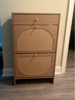 Rattan printed shoe organizer