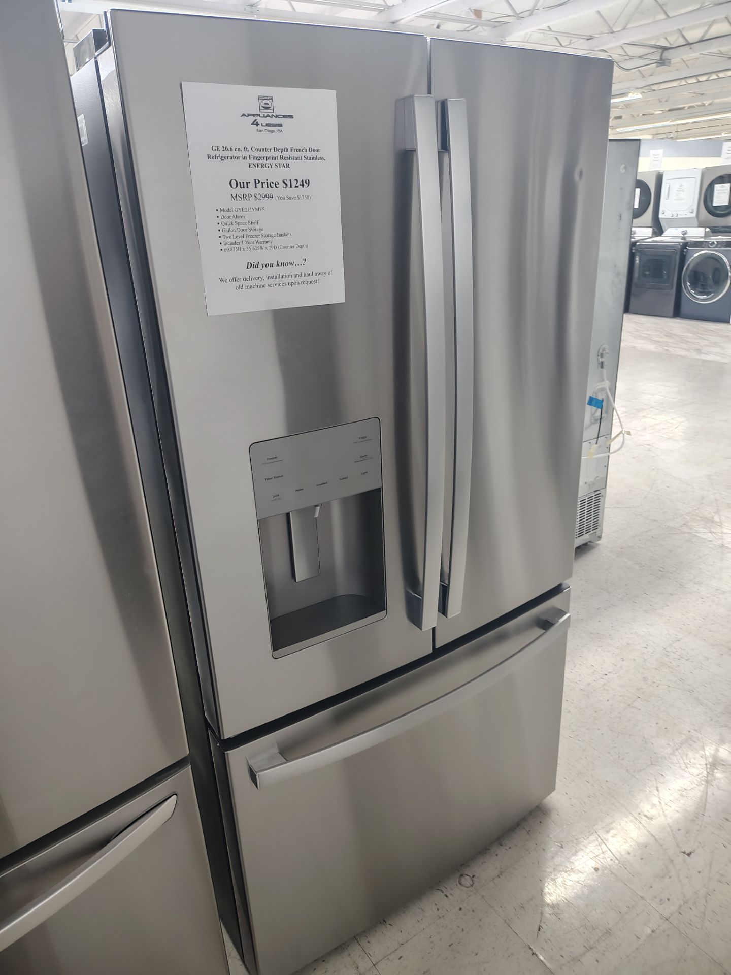 $624 (THIS WEEK ONLY: 50% OFF FRENCH 3 DOOR REFRIGERATORS) GE 20.6 Cu Ft 36 W