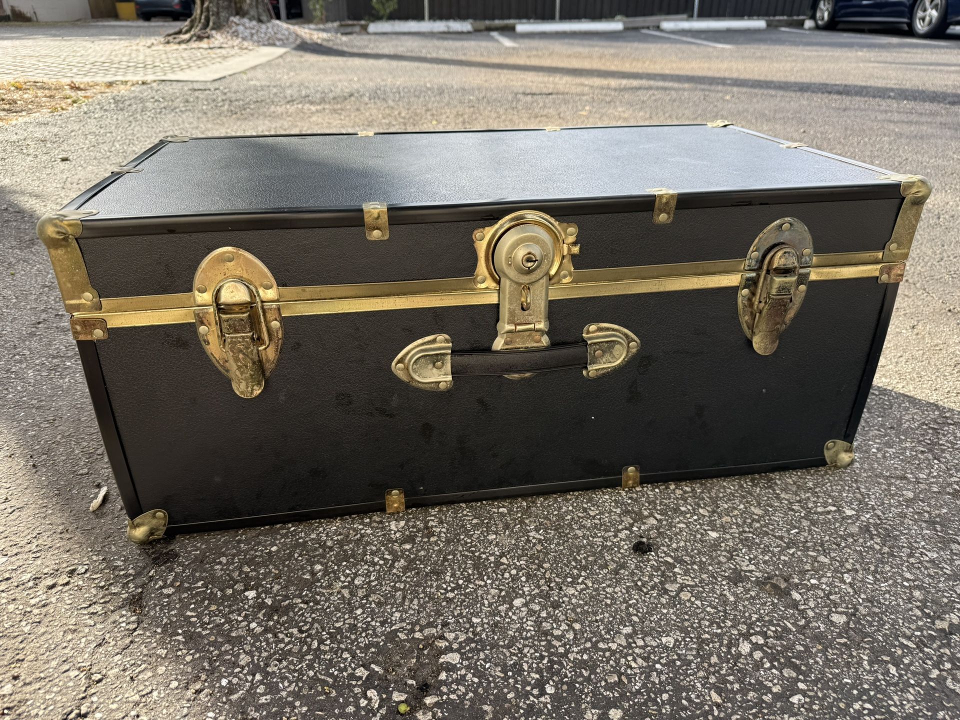 Large Vintage Cedar-Lined Trunk (With Keys) Metal Lock Storage Prop