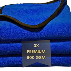 NEW 800 GSM Double-Sided Microfiber Car Cleaning Towel, 3-pack, 20 x 30”