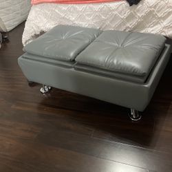 Faux Leather Grey Ottoman / With Trays 