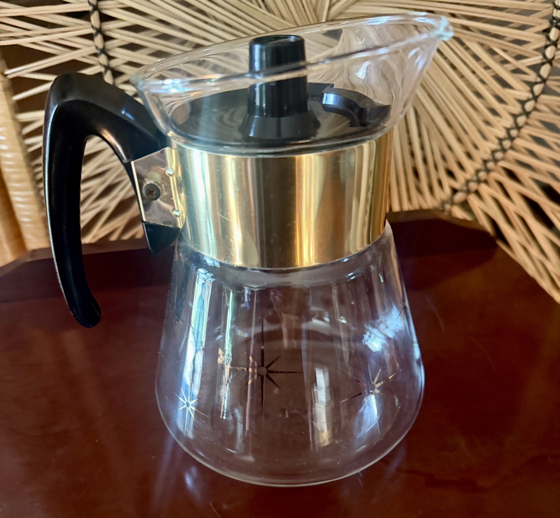 Vintage MCM Pyrex Corning 1960's Atomic Starburst Glass Coffee Pot Carafe w/Lid
