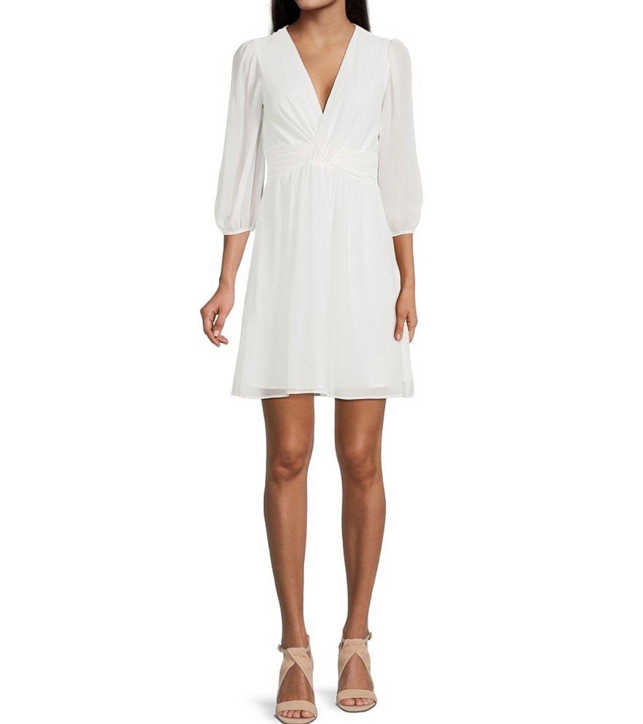 Vince Camuto White 3/4 Length Sleeve Dress