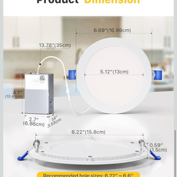 Ensenior 12 Pack 6 Inch LED Recessed Light, 2700K , 12W 120V, Damp Rated, Ultra-Thin