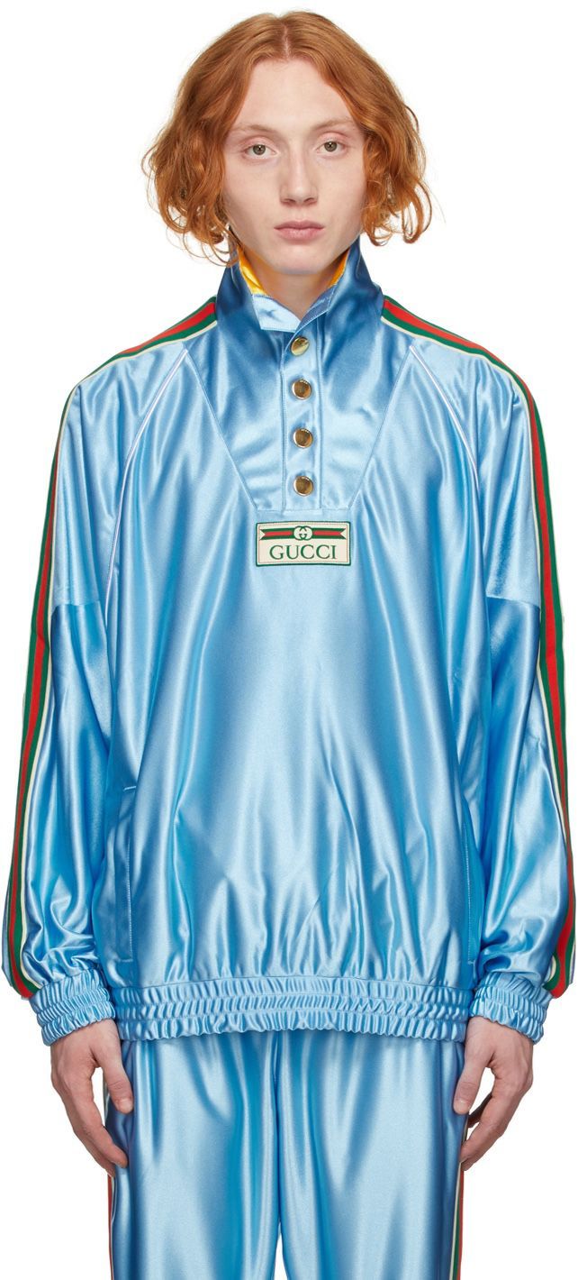 Gucci Shiny Blue Jersey Web Sweatshirt