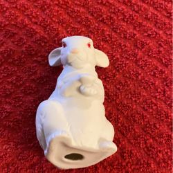White Ceramic Bunny With Pink Eyes