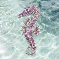 Platinum pink sapphire seahorse pendant