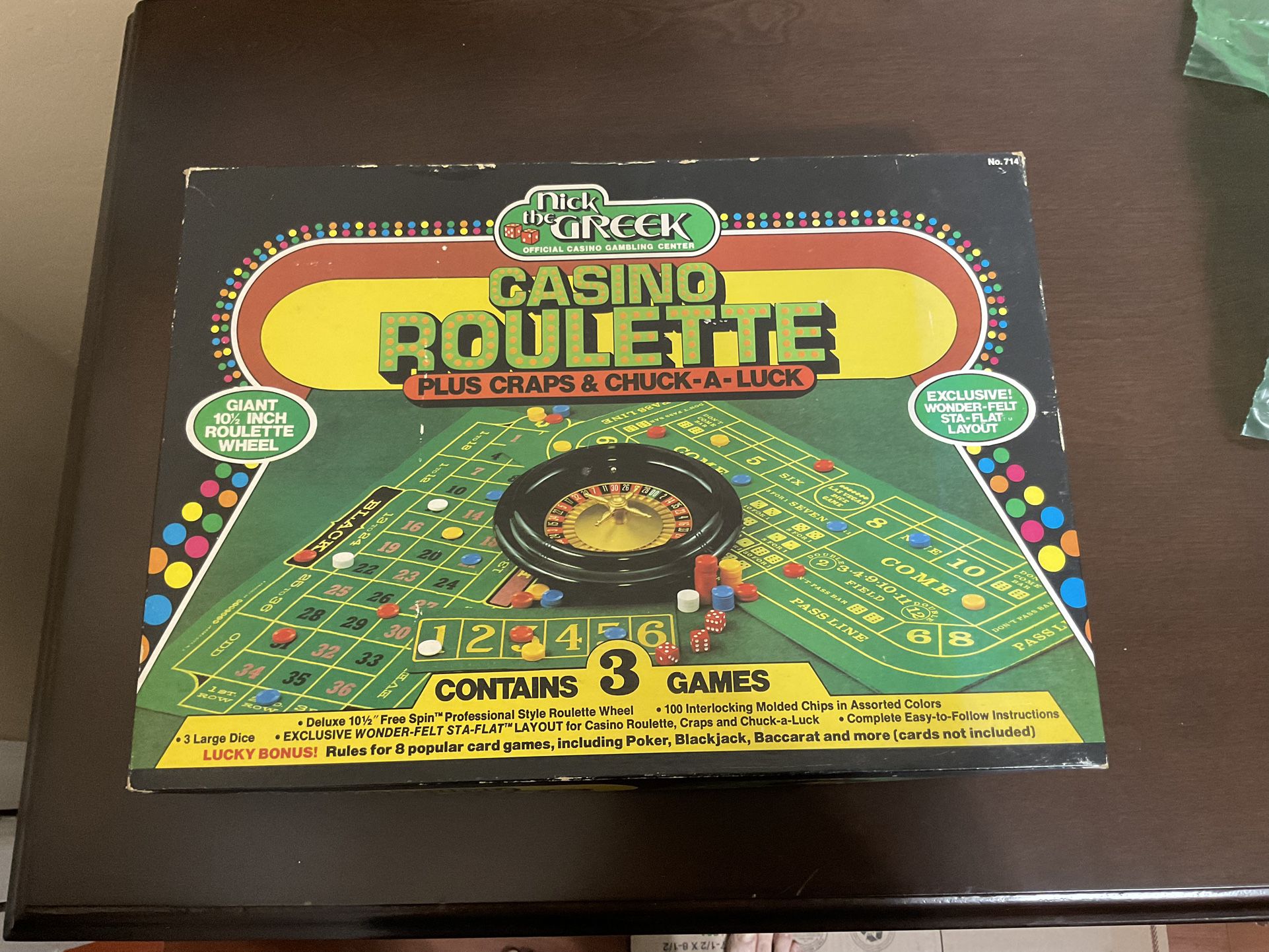 Vintage Nick the Greek Casino Roulette Craps Chuck-a-Luck Game 1978  Good CondItion.  Complete.  Great Gift!  Merry Christmas 🎁🎄!