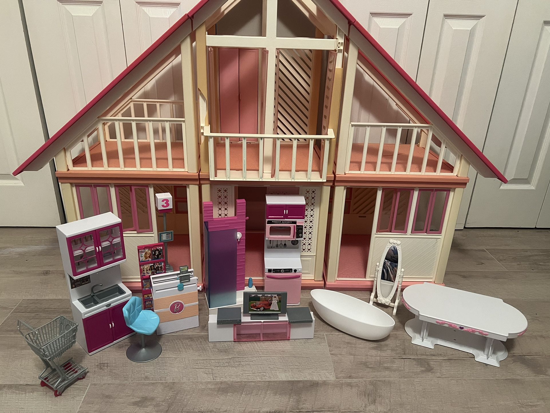 Vintage Barbie Doll House With Accessories 