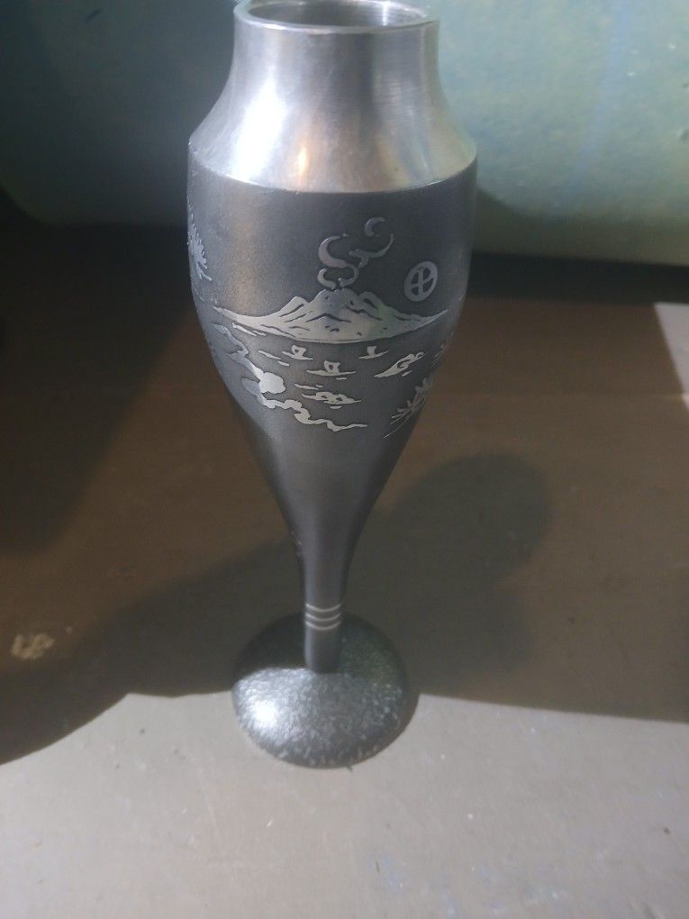 Early Mid Centery Japanese Satasuma Suzuki Tinware Pewter Vase Made By Iwakiri Bikodo