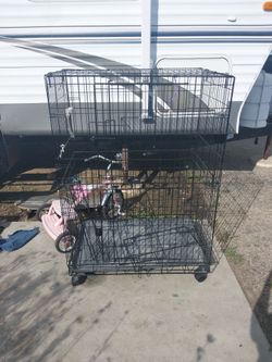Large Multi-Level Wire Pet Cage on Wheels