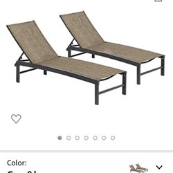 New 2pc Outdoor Patio Chaise Lounge Chairs Brown Grey Frame Aluminum Rust Free