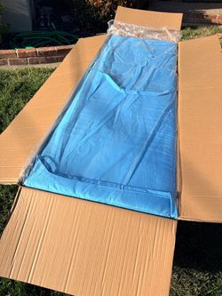 2 Loungers w/ Wheels & Metal Frame - New In Box - Gray with Blue Cushions (LAST SET)