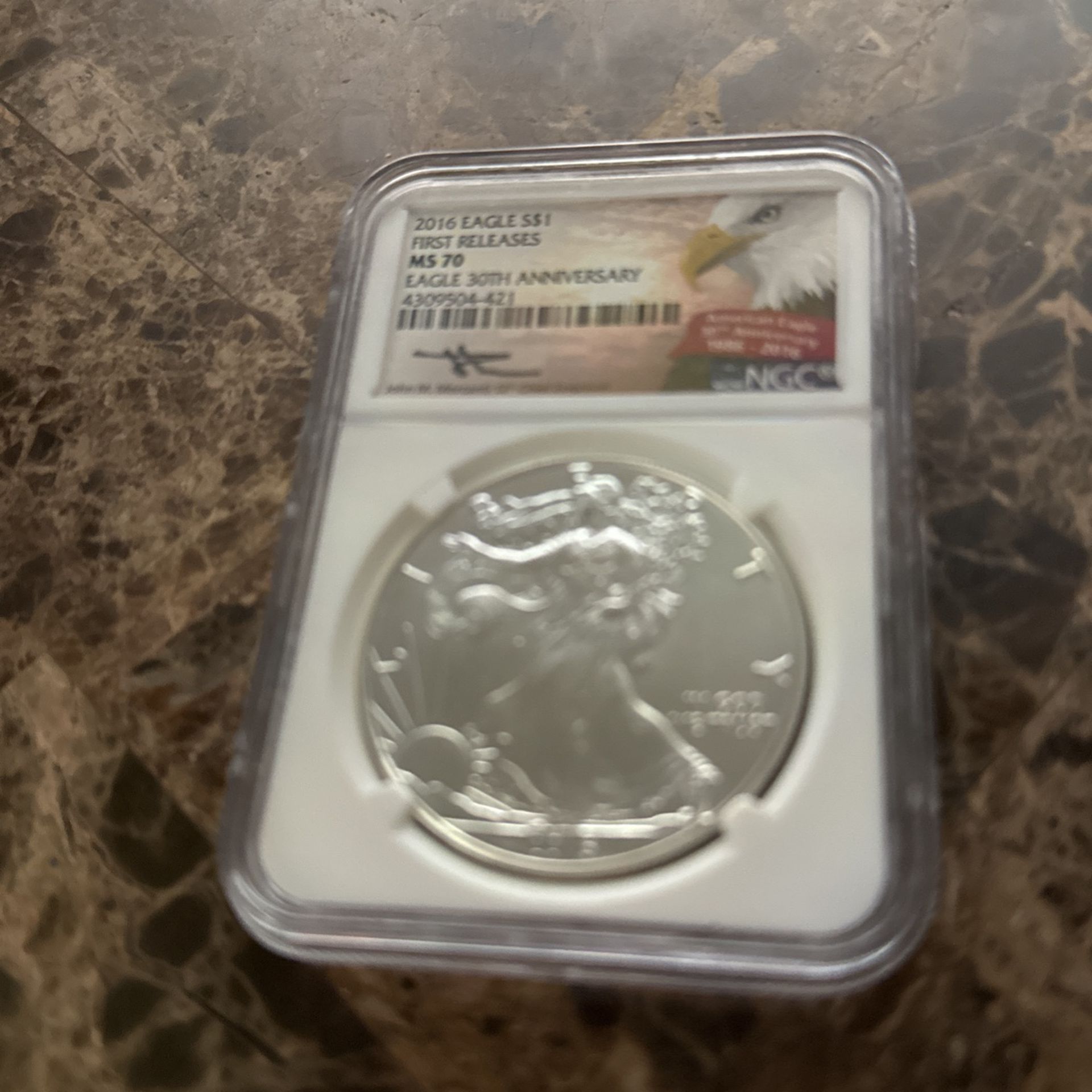 2016 $1 Silver Eagle MS 70 30th Anniversary