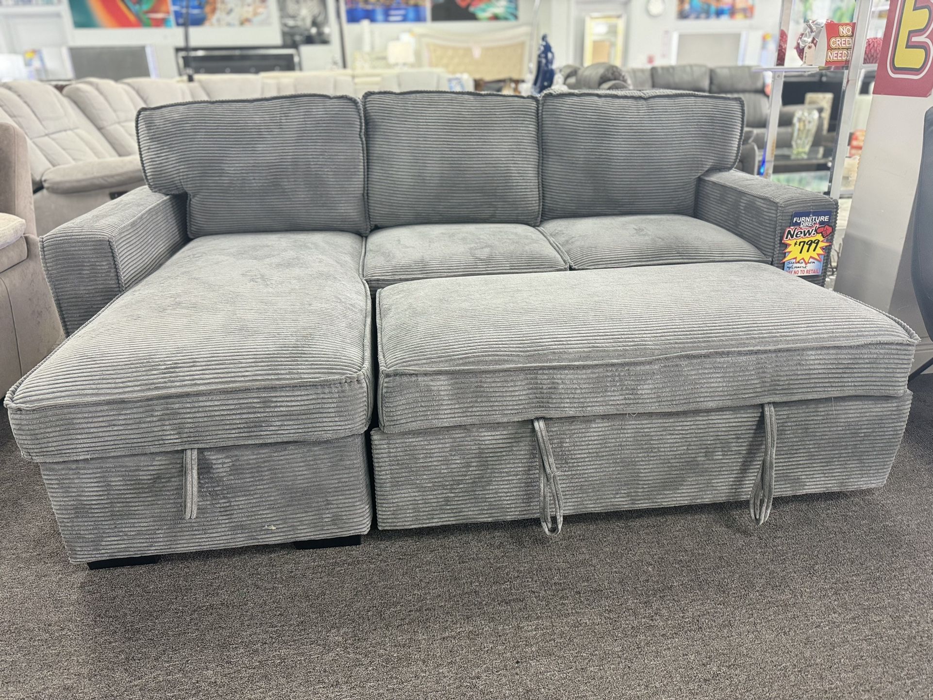 Gorgeous Grey Pull Out Sleeper Sectional On Sale Now Only $799 