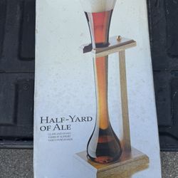 Half Of Yard Beer Glass and Wooden Holder. 