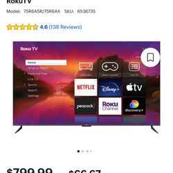 Roku - 75" Class Plus Series QLED 4K Smart RokuTV