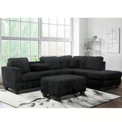 Sectional Sofa With Ottoman Plush Cushions 