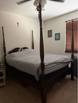 Wooden queen bed and dresser combo