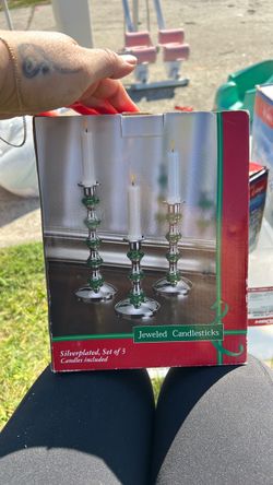 Jeweled Silverplated Candlesticks Set of 3