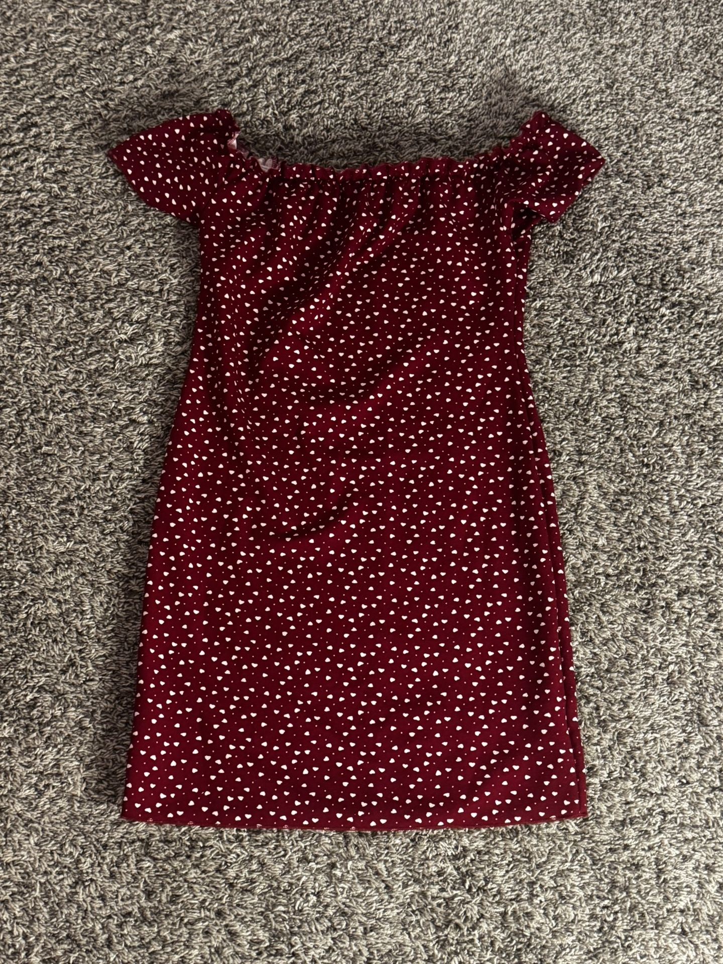 Maroon And White Off The Shoulder Heart Dress
