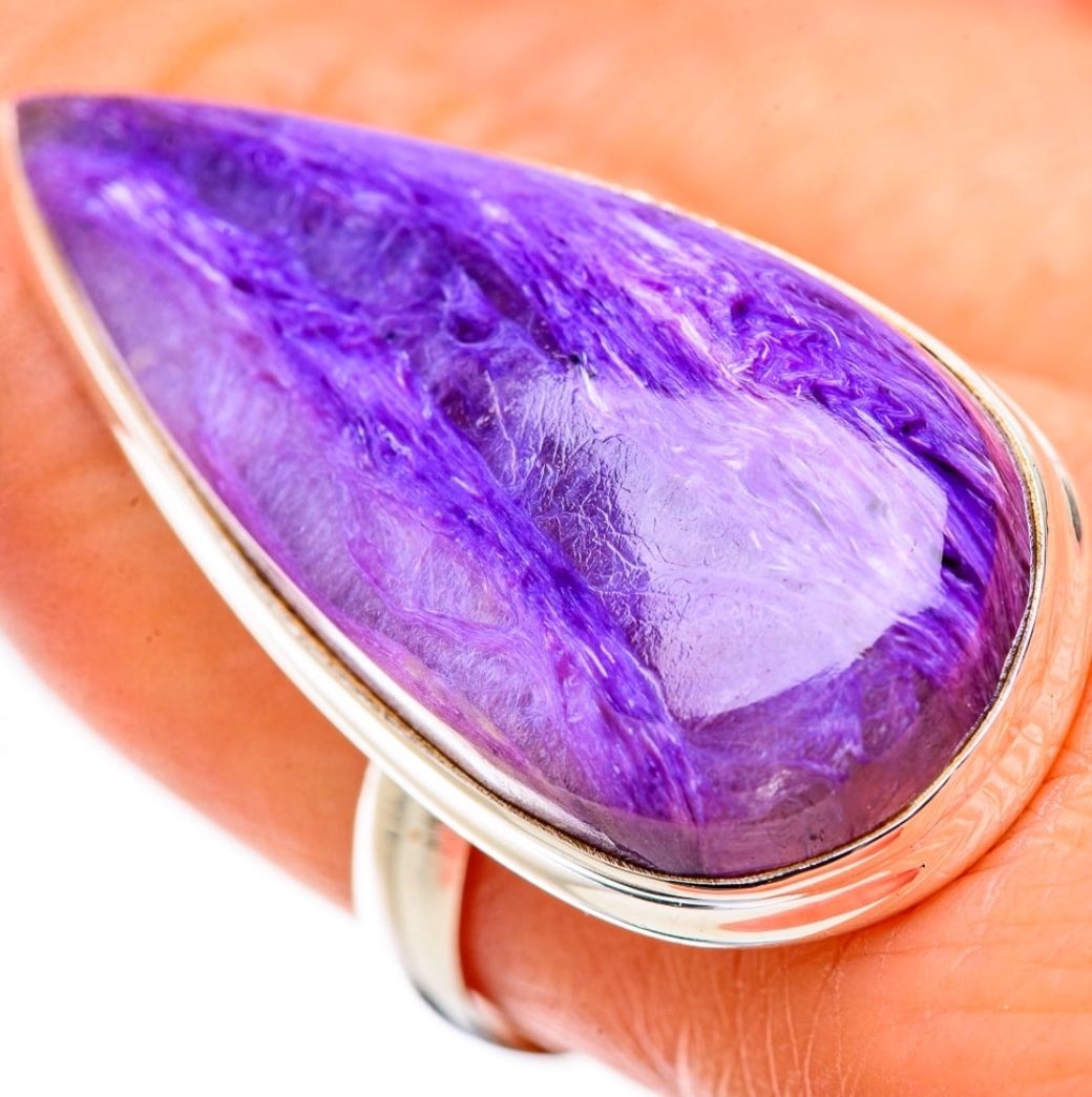Large Charoite 925 Silver Ring