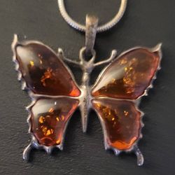 Sterling Necklace Amber Stone