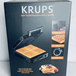 New Other Krups 4 Slice Belgian Waffle Maker Stainless Steel 5 Browning Levels, Black