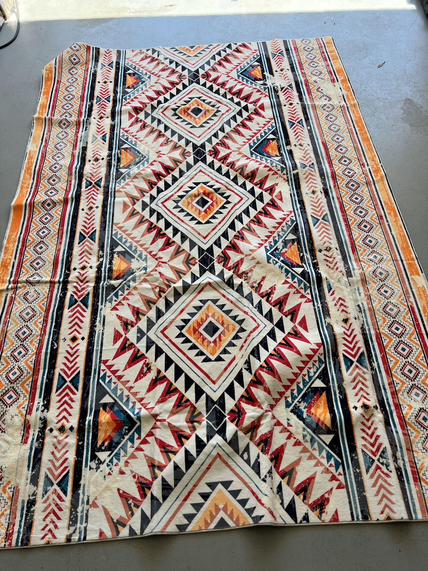 RereLife Beautiful Area Rug 6x9, Washable Non Shedding Blue/Orange/Red Geometry Texture NEW