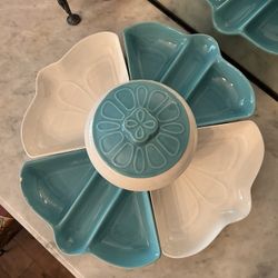 Vintage MCM Retro California Pottery Chip & Dip 6 Piece Serving Set