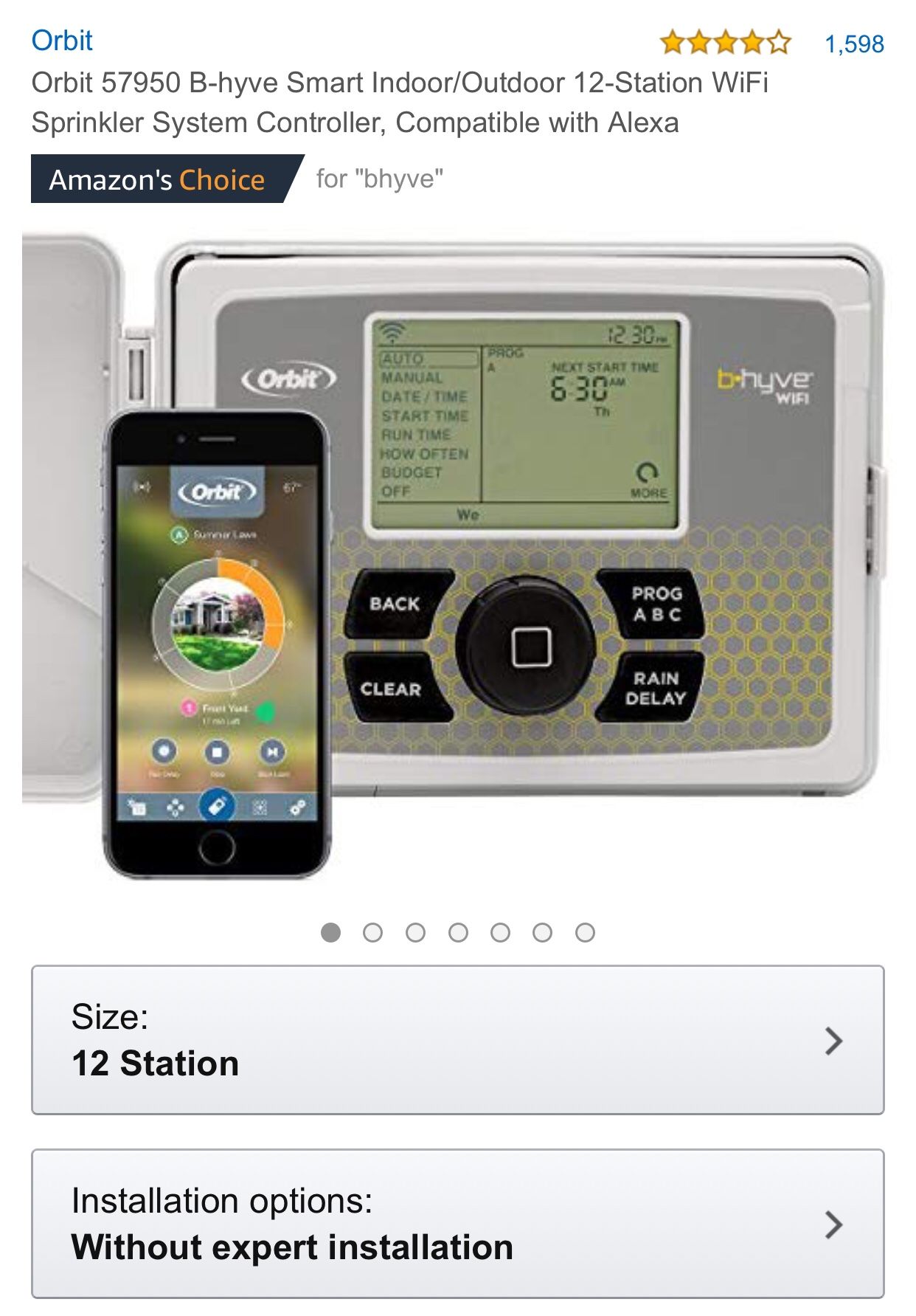 Orbit 57950 B-hyve Smart Indoor/Outdoor 12-Station WiFi Sprinkler System Controller, Compatible with Alexa