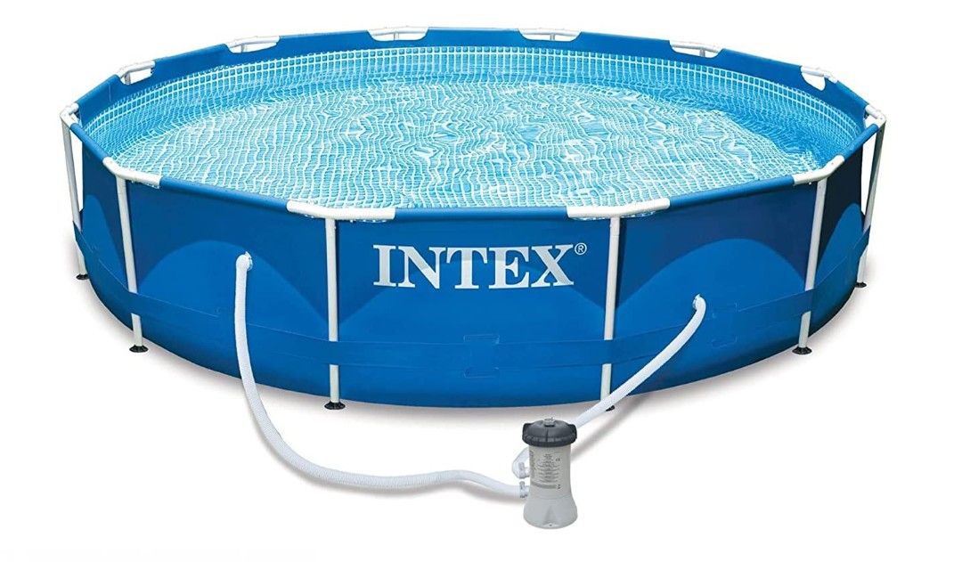 New Liner! Intex 12 Foot by 30 Inch Metal Frame Round Above Ground Swimming Pool w/ Upgraded Pump