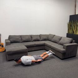 Bonaterra Charcoal Grey 127" U-Shaped Sectional Couch with Chaise - Can Deliver