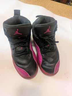 Air Jordan 12 Black and Pink Kids Sneakers