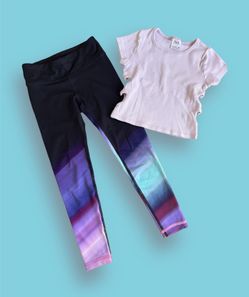 Girls S 6-7 Athletic Zara Ribbed Heart Cut Out Crop Top DSG Rainbow Leggings Gymnastics Dance Acrobatics Yoga Soccer Running Pilates Gym Work Out 