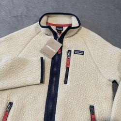 Patagonia Jacket Kids Small Khaki Retro Pile Fleece Full Zip NWT