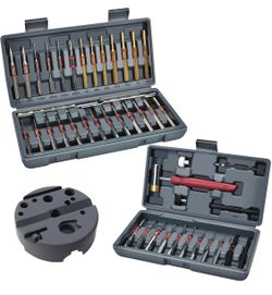 Roll Pin Punch Set, 40 Steel and Brass Punches with 2 Cases | 40 Steel and Brass Punches, 4 Hammer Faces, Workbench Block, 2 Blow Molded Cases, Size M