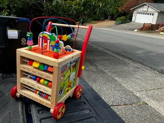 Child Kid Child  Wooden  Educational Activity Cube Center on Wheels