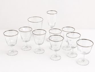 Vintage Silver Rim Stemmed Glasses – Set of 10
