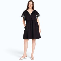 Old Navy Black Embroidered Mini Swing Dress, Size 2X, MSRP $49.95