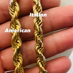 14k 8mm 24in Italian & American diamond cut rope chain. 