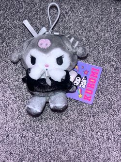 Sanrio Kuromi gray drooping-ear ribbon mascot plush keychain