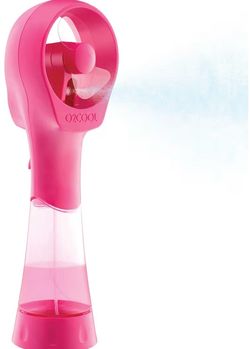 O2 COOL Elite Misting Fan Pink Portable Battery Handheld Squeeze Trigger