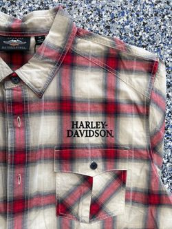 Harley-Davidson Men's Plaid Shirt 2XL Red/Gray Pockets