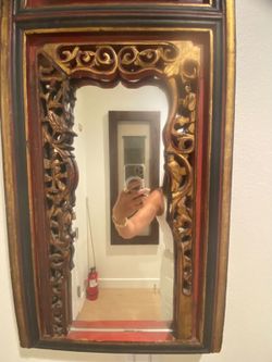 Vintage Wooden Detailed Oriental Mirror Framed