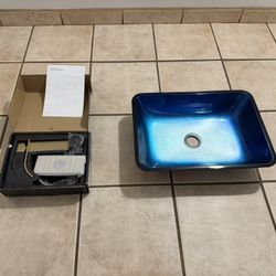 VIGO Glass Rectangular Vessel Bathroom Sink.