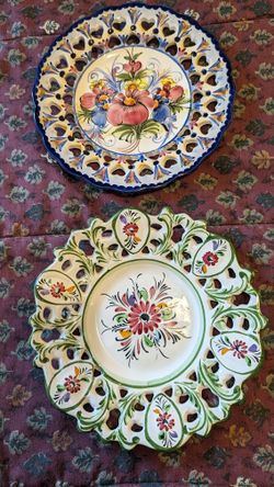 Portuguese Decorative Plates, Set Of 2, Hand-painted