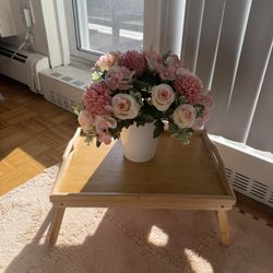Wood Serving Tray Table + Vase & Floral Arrangement – $20 – Brookline Pickup
