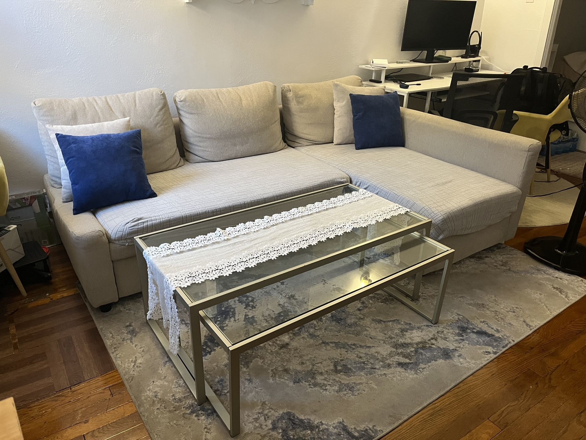 FRIHETEN Sleeper sectional,3 seat w/storage, Faringe light gray