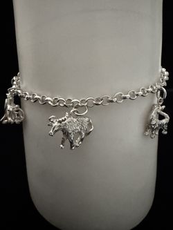 Chinese Zodiac 925 Sterling Silver (6) Charm Bracelet 7"